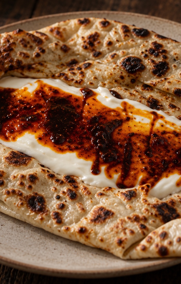Yoğurtlu ve soslu gözleme servisi